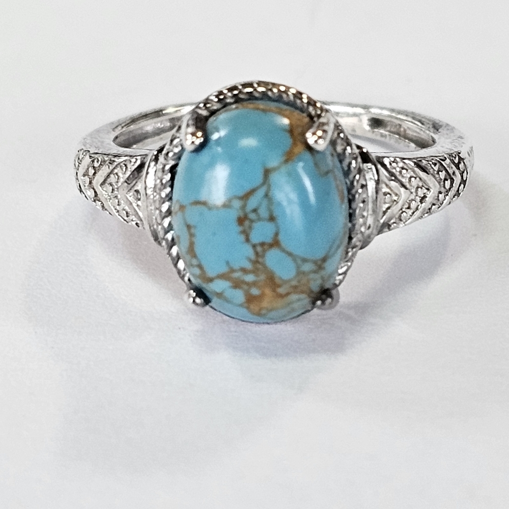 Genuine Turquoise Ring in Platinum over Sterling Silver Sz 5! - Picture 1 of 7